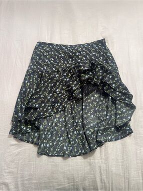Kimchi Blue Black High-Low Ruffle Skirt with Blue Floral Print